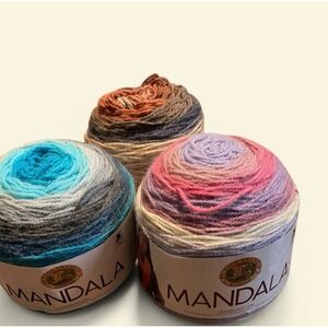 Lot Of 3 Lion Brand Mandala Acrylic Yarn Centaur Spirit Wood Nymph 590 Yard Cake